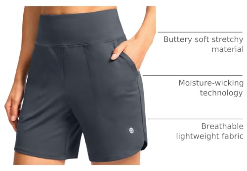Image of G Gradual Women's Athletic Shorts 6 inch High Waisted Stretchy Bermuda Shorts for Women Quick Dry Summer Casual Shorts
