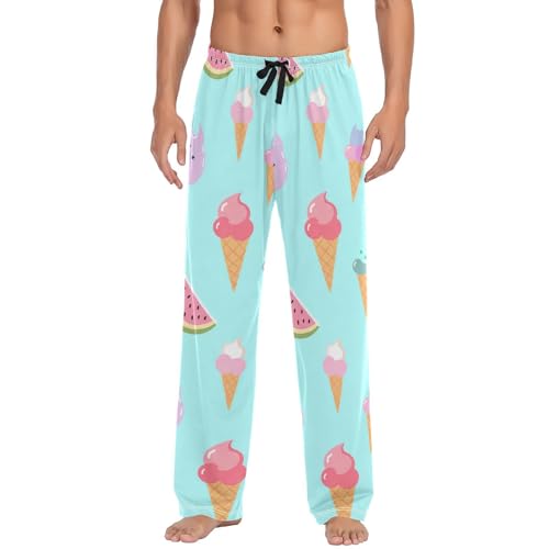 Men's Pajama Pants Colorful Ice-cream Cones Sleep Pajama Lounge Pant with Pockets, Elastic Waistband