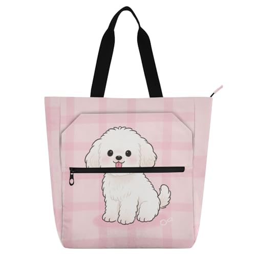 Bolsas de mano resistentes de perro blanco con cremallera