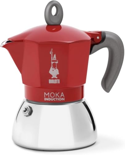 Bialetti Moka Induction Stovetop Espresso Maker 6 Cup (7.9 Oz) | Suitable for All Hobs Including Induction | Bi-Material Aluminium & Stainless Steel | Classic Italian Coffee Maker, Red