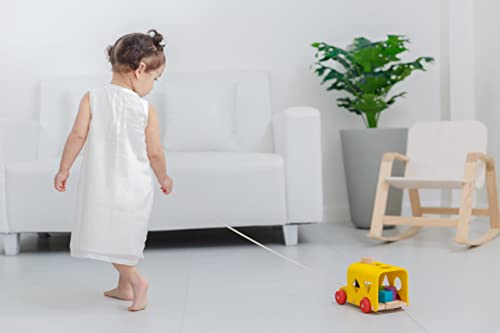 Image of PlanToys Sorting Bus Pull Toy - Sustainably Made from Rubberwood Featuring Organic-Pigment Coloring and Water-Based Dyes with 3 Colorful Shapes and Pull-Along Bus