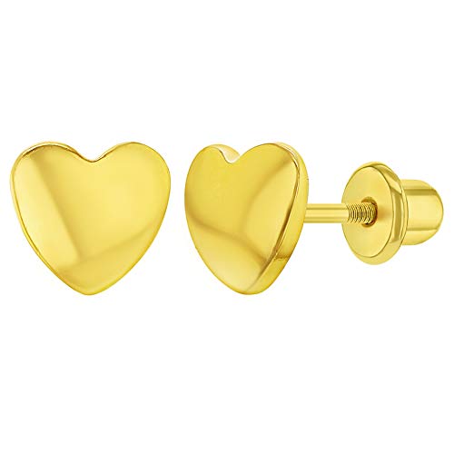 In Season Jewelry - Enfants Filles - Cœur Boucles d’oreilles - Plaqué or 18k - Petit Uni - Tiges poussettes sécurité à vis Cover