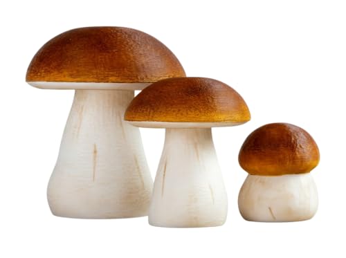 Danevos - Handbemalte Steinpilze Deko Pilz Set aus 3 Stück (5/8/10 cm) Realistische Pilzfiguren Pilze Deko für Zuhause - für den Innenbereich - Pilz Geschenkidee