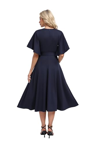 Image of DNFUN Women's Cocktail Dresses 2025 Formal Wedding Guest Church Modest Christmas Party Prom Dress Navy