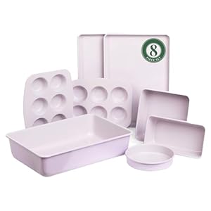 Larder & Vine 8-Piece Bakeware Set | Non-Stick Baking Set with Ceramic Finish | PFAS, PFOA, PTFE, and BPA Free Baking Essentials | Baking Sheets, Muffin Tins and Assorted Baking Pans | Lavender Larder Vine 8 Piece Bakeware Set Non Stick Baking Set with Ceramic Finish PFAS PFOA PTFE and BPA Free Baking Essentials Baking Sheets Muffin Tins and Assorted Baking Pans Lavender