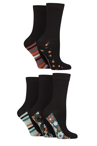 SockShop Ladies Soft Bamboo Socks - Womens, Breathable, Cooling, Plain, Patterned & Striped in a 5 Pair Multipack Size 4-8 Patterned Sole Floral