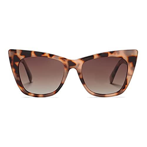 Vintage Retro Cat Eye Sunglasses Women, Square Cateye Polarized UV400 Protection Glasses with Fashion Trendy Durable Frame (Light Tortoise Acetate / Brown Gradient)