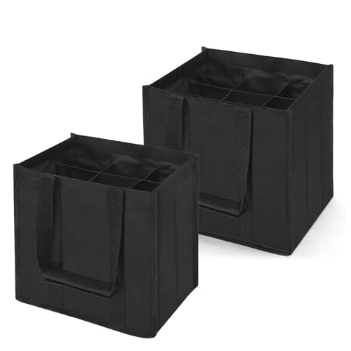 Donvuka 2 Stück Flaschentasche 9 Flaschen+ 6 Fächer bottlebag schwarz, Flaschenträger Wasserflaschen Auch für 1,5 Liter Flaschen, Wiederverwendbar Männerhandtasche Getränketasche