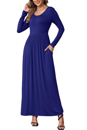 Image of EUOVMY Women's Long Sleeve Loose Maxi Dresses Casual Long Dresses with Pockets