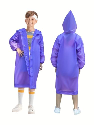 Boolavard 2 Pack Boys Girls Rain Poncho, Reusable Waterproof Hooded Raincoats EVA Rain Ponchos For Outdoor Activities