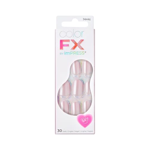 Kiss colorFX by Impress Valentines Day Press On Nails Adorable Pink Short Oval IMPROVED adhesive Up to 10-Day Hold Nail Kit Includes 30 Fake Nails Prep Pad Manicure Stick Mini Nail File