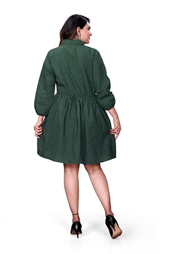 Image of Women's Cotton Self Design Chicken Work Midi Dress for Women | One Piece Dress for Women
