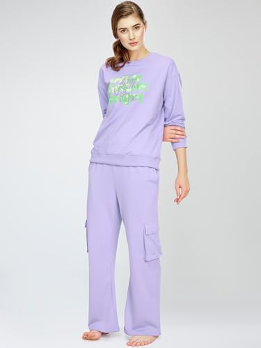 Image of ZEYO Women's Cotton Track Suit Typography Printed Sweatshirt Co-ords Set 5824