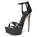 Sandales À Bride Arrière pour Femmes, Sandal À Plateforme À Talons Aiguilles À Bout Ouvert pour Dames, Chaussures De Banquet en Cuir À Talons Super Hauts De 16CM D'été,Noir,46 EU