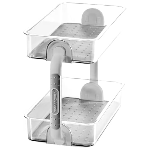 madesmart Two Level Spice Organizer-Cabinet Collection Maximizes Vertical Space, Removable Soft-Grip Lining, Dual Handles &BPA-Free, Small, Grey Cover