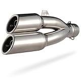 Sparkmods Dual Slip-on Exhaust Muffler for Motorcycle, Cafe Racer, Honda Ruckus, Fit 2'', 1-3/4', 1-1/2', or 1-3/8' Exhaust Pipe (Chrome) (Silver)