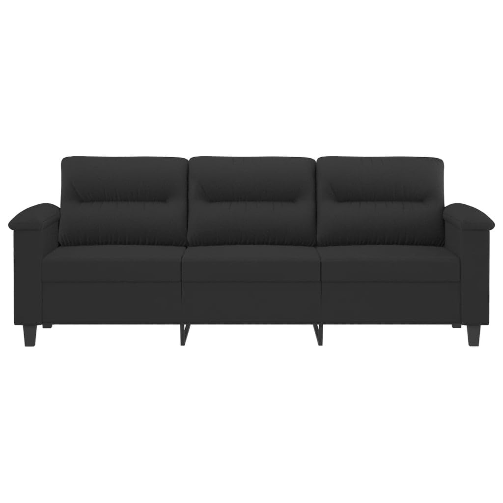 Homgoday 3-osobowa sofa, nowoczesne sofy do salonu, fotel do salonu z podłokietnikami poduszkami i poduszkami do siedzenia, wygodna sofa z mikrofibry czarna 180 cm