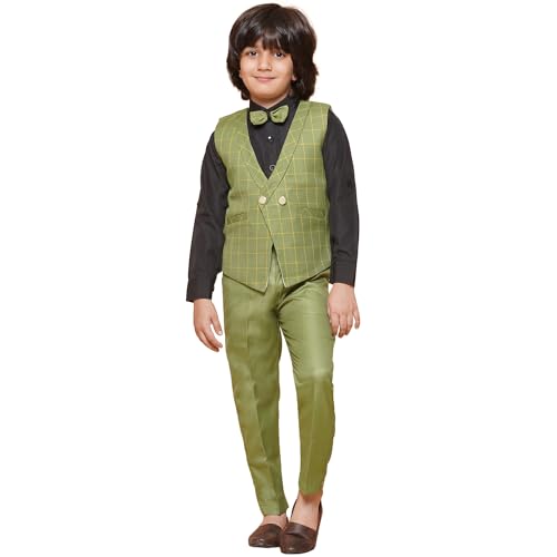 Image of AJ DEZINES Kids Cotton Blend Checkered Clothing Suit Set For Boys With Waist Coat