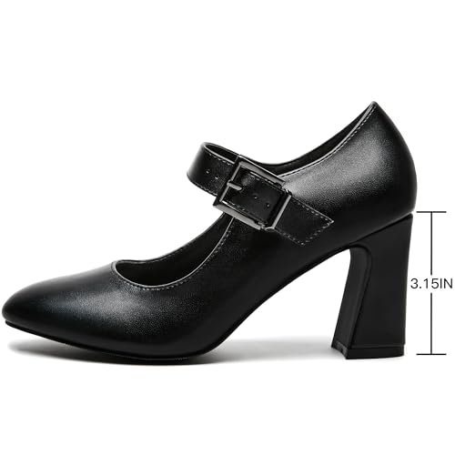 Women's Mary Jane Heels Closed Toe Block Heel Round Toe Chunky High Heel Pumps Ankle Strap Dress Shoes Patent Leather Comfortable Wedding Party Pumps Shoes3