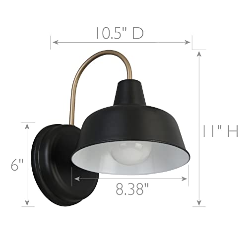Image of Design House Mason Farmhouse Gooseneck Barn Light, Outdoor Exterior Porch or Patio Wall Light Fixture, Black and Gold, 8 Inch Diameter, 1-Pack, 588285 | , Wall Mount, Modern Farmhouse, Steel, Lighting, 588285