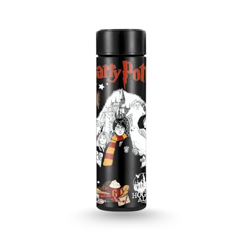 Image of Harry Potter Black Stainless Steel Bottle - 500ml Black Thermos Flask with Hogwarts Design | Hot & Cold Insulated Bottle for School, Office & Gift Use