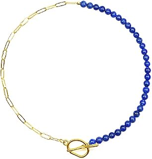 COAI Womens Paperclip Link Chain Stone Beaded Necklace