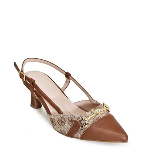 Wild Diva ALOSA-05 Cap-Toe Floral Slingback Pointy Kitten Heel Pump Heels