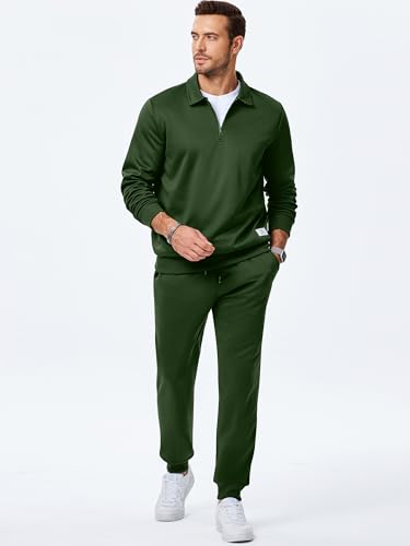 JMIERR Men's Track Suits 2 Piece Outfits Quarter Zipper Polo Shirt Tracksuit & Joggers Sweatpants Sweatsuit Sets3