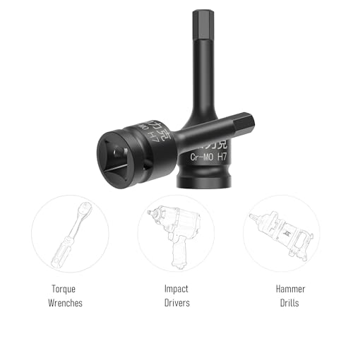 Image of 3PCS 3 /8 inch Square Drive H7(7mm) Impact Hex Bit Socket, 60mm(2.36 inch) Length, Hex Driver, Impact Grade, One-Piece Construction, 3 /8 inch Drive Allen Bit Socket, Cr-Mo Steel, Black