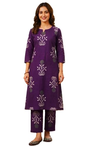 Image of CREATION & YOU Women Cotton Printed Kurta with Palazzo Set | Work /Office Wear Kurta Set for Women