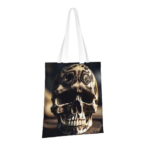 Skull Rock Roll Skeleton Bone Print Polyester Canvas Tote Bag, Shopping Bag With Reinforced Handles, Reusable2