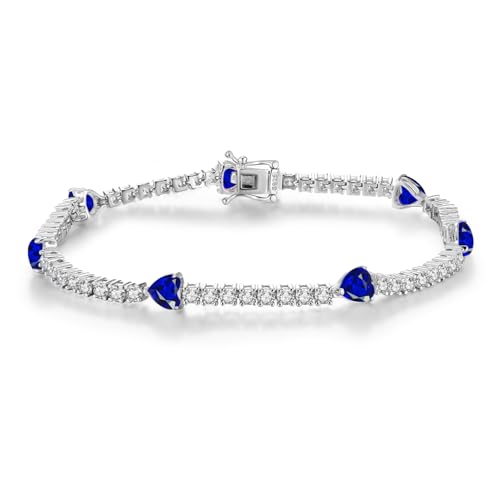 Sterling Silver Tennis Bracelet Birthstone Jewelry for Women Heart Gemstone Charm Link Anniversary Birthday Jewelry Gifts for Mom Her Women, 7 inches