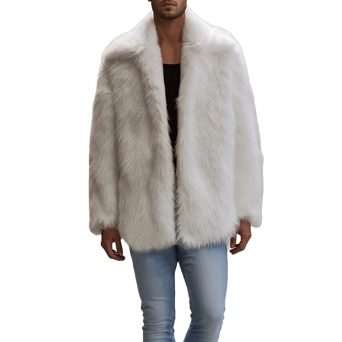 Image of Colf Men's Winter Parka Coat Lapel Faux Fur Jacket | Mens Faux Fur Coat, Long Sleeve, Fluffy Overcoat, Winter Jacket