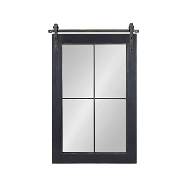 Kate and laurel cates farmhouse window wall mirror 22 x 37 black sophisticated 4 pane panel mirror for wall  urban country home decor