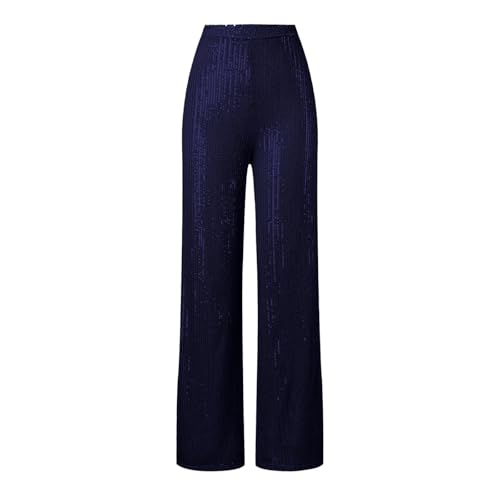 GOSEAGOTOFUN Sequin Pants Women High Waisted Slim Fit Shiny Pants Loose Fit Casual Wide Leg Trousers Fashion Party Clubwear 01-Dark Blue Small - image 4