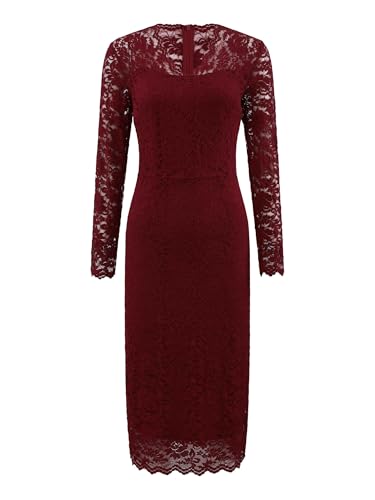 Image of Hobemty Women's Floral Lace Dress V Neck Long Sleeve Cocktail Wedding Bodycon Pencil Dresses