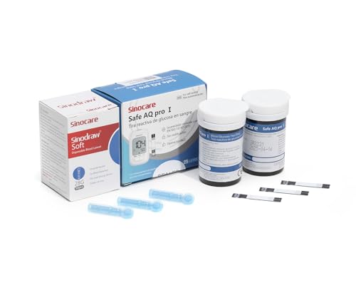 sinocare Tiras de Glucosa pour Meddior de Glucosa Safe AQ Pro, Fecha de Caducidad Fresca con 50 Tiras y 50 Lancetas en mg/dL