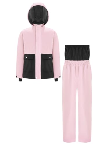 Hansber Kids Girls 2 Piece Snowsuit Long Sleeve Windproof Hooded Jacket and High Waisted Pant Set Ski Suit3