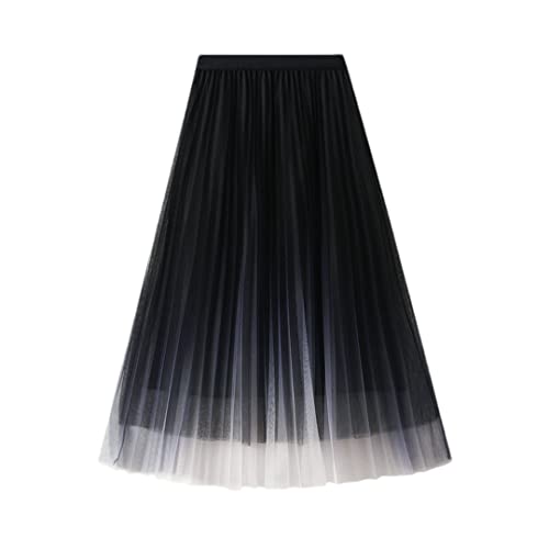 Jupe longue plissée tulle noir taille haute maille trapèze femme
