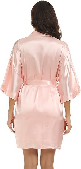 Image of Noty Women's- 2 Pc Hot & Sexy Nightwear Set- Satin - Sexy Lace Chemise with Kimono Robe