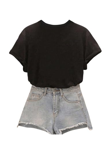 OYOANGLE Girl's Floral Graphic Short Sleeve T Shirt Crew Neck Drop Shoulder Causal Tee Tops2