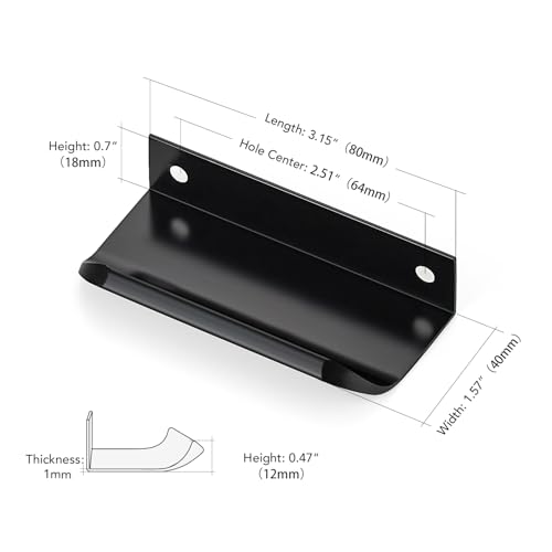 Image of Matte Black Cabinet Handles Finger Edge Pulls 3.15 Inch CC 8 Pack | Low-Profile Finger Grip, Cabinet Door Edge Mount, Smooth Handle Shape, 5.9 Inch (150mm), For Drawers, Cupboards, Kitchen