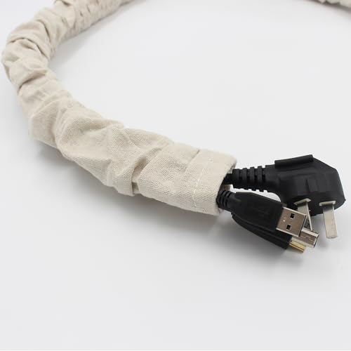 Image of Fabric Cord Cover, 2 Pcs 6 Feet and 2 Pcs 4 Feet Chain Cable Sleeve, Chandelier Lighting Wire Cord Cover for Lamps Light Fixtures Lighting Wires Cable Management, Pleat Effect