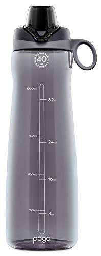 Loncheras Y Termos, Kitchen Pogo botella de agua con tapa deslizable, de plástico sin BPA, 40 oz (1182.9ml), gris