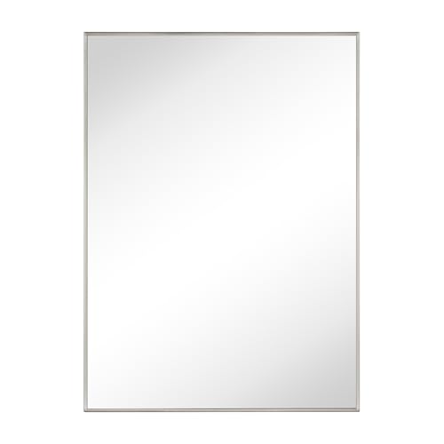 Image of TEHOME Brushed Nickel Bathroom Vanity Mirror with Squared Corners, 24x36'' Silver Rectangle Stainless Steel Metal Framed Mirror for Bathroom