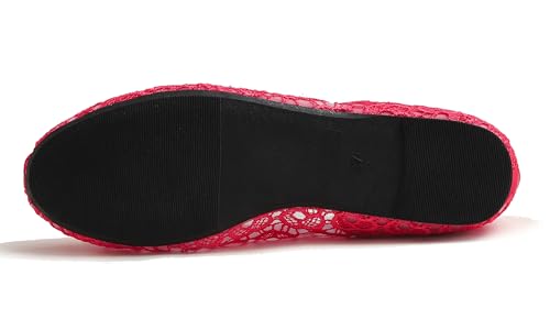 Image of FEVERSOLE Round Toe Lace Ballet Crochet Flats Women's Comfy Breathable Shoes