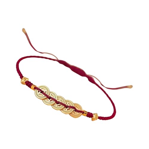 UncleS Tobillera De Hilo Rojo Presente Mujer Pensativa con Colgante Dinero Pulsera Dijes Monedas Adecuada para Año Fortuna Pulsera Trenzada Dijes Monedas