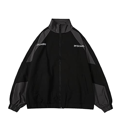 Image of GAI Men's Varsity Jacket Harajuku Vintage Bomber Jackets Techwear Windbreaker Color Block Unisex Coats Korean Streetwear (B Dark,M)
