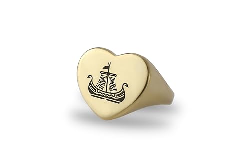 Bague bateau viking or 14k précieuse et ciselée style ancien