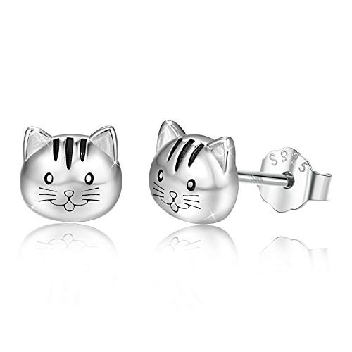925 Sterling Silver Cat Earrings, Hypoallergenic Kitten Studs Kitty Earring for Sensitive Ears Mother Day Present for Women Lovers with Packing Gift Box